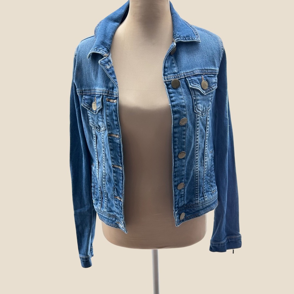 Revanche Womens Medium Wash Denim Trucker Jacket Sleeve Zipper Detail Size M
